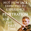 paian: Jack impaled by alien device, caption 'Not how Jack expected to experience penetration for the first time' (jack penetration by me)