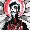 stealthily: cartoon frank iero holding a sacred heart (patron saint of sacrifice)
