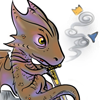 yue_ix: Chibified dragon doodling on Excalibur's blade, with a tiny crown and magical hat floating around (Artistic dragon)