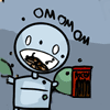 zarhooie: picture of small robot eating a box of pocky. Caption: OMNOMNOM (Random: omnomnom)