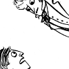 fizzyblogic: [Hark! A Vagrant] a man being startled by another defying gravity and looming over him (for whom it tolls)