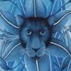 mab_browne: A panther's head at the centre of a flower head, blue toned. (Agapanther)