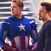 scrollgirl: steve in cap uniform and tony in black sabbath long-sleeved shirt (marvel steve/tony)