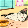 lunchee: cat patting its stomach (ponpon)