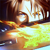 socialdisaster: Squall shielding his lower face with gunblade, flames in the shape of a lion on the blade (deflect)