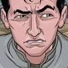 flourish: A sharp-faced, black-haired young man of about 18 drawn in cartoonish style, with a strange mixed expression. (Vorkosigan miles)