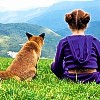 sheistheweather: A fox, sitting next to a girl, on a hilltop. (Fox-And-Girl)