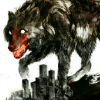 outlineofash: A huge wolf with a bloody muzzle walks over a city. Artwork by Sam Weber. (Artwork - City Werewolf)