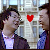 laurashapiro: Hiro and Ando smile at each other. A heart floats between them. (Hiro Ando love)