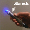 forthwritten: glowing sonic screwdriver from Doctor Who.  Text: "Alien tech" with an arrow pointing to the sonic screwdriver  (alien tech)