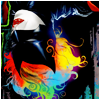 muccamukk: Kate hanging upside down, her hair backlit into a rainbow. (DC: Rainbow Batwoman)