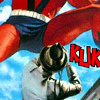 odditycollector: Man with camera aiming it at a giant spandex clad superhero's crotch as he steps overhead. Klik! (Front Page News)