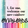 zellieh: rainbow-coloured barcode with text: I welcome our new rainbow overlords  (activism: gay welcome rainbow overlords)