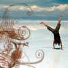 nishatalitha: image: girl doing a cartwheel on a bench.  ferns in foreground that look like koru (Cartwheel)