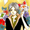 qem_chibati: Natsume holding a paintbrush and pictures of youkai floating around him. (Natsume - Cards)
