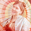 eloriane: Kaylee from the show firefly stands, holding a rainbow parasol. The whole image is faded a warm, cheery pink. No text. (Default)