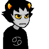 crabbycustomer: Default Karkat -- a grey kid with horns and yellow eyes, a grey Cancer symbol on his black shirt (Default)