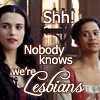 sophinisba: Morgana and Gwen, text: Shh!  Nobody knows we're Lesbians (morgana gwen lesbians by hyel)