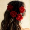 red_lasbelin: four red roses tucked brunette's hair (roses by puka_pudge)