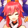 koncubine: Caster smiling while angry. (With a moan across her face)