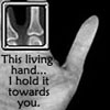 bronze_ribbons: Image of hand and quote from Keats's "This Living Hand" (living hand)