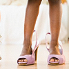 busaikko: a girl's small feet in adult sandals (x dress-up shoes)