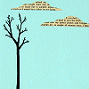 tea: A tree on blue background, with ripped pages of text. (tree and text)