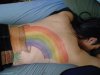 thorfinn: Thorfi with a rainbow and pot of gold drawn on his back (rainbow)