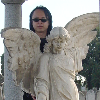 thorfinn: Thorfi behind an Angel in Melbourne Cemetery (withangel)