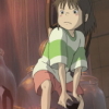 gardener: Image of Chahiro from the movie Spirited Away, using her knees to lift that weight. No text. (heavy lifting)