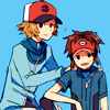 miami_tea: Fanart of Black and Black two posing together in front of a light blue background. ([Pkmn] - Black 1&2 - This here is my boy)