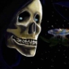flynn_the_cat: Death grins as the Discworld swims away into the stars (Death)