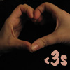 viklikesfic: Icon of my hands forming a heart on a black background with a pink "<3s" in the corner. (<3s)