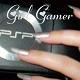 ext_125003: A PSP held so that the user's long, silver-painted nails overlap the logo, and the words 'Girl Gamer' in a girly font. (Default)