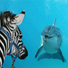 sasha_feather: dolphin and zebra gazing at each other across glass (dolphin and zebra)