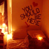 nomore: Bed with lights around with an arrow to it ''You should be here''. (Generic :: Missing)