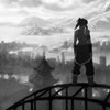 sapote: Korra stands on a bridge looking at a city skyline. (korra)
