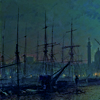 foghawk: A dark, blue-green detail of a painting, showing ships in Hull harbour. (Default)