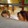 tripudiare: Image: Adelle and Topher hiding from Mellie (Dollhouse: Adelle/Topher (hiding))