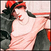 ellia: vintage poster of a woman, dressed as a flapper, leaning back in a booth and smoking (vintage poster smoker)
