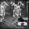 aerye: Popeye surrounded by dancing skeletons. (dancing skeletons)