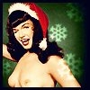 binz: bettie page, topless, in a santa hat. yeaaah!face. ([ seasonal xmas ] baby it's cold outside)