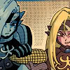 mireia: Saturos and Menardi from Golden Sun holding an ear of corn menacingly. (Golden Sun - CORN)