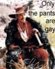 rhi: Ramirez in full pecock regalia, caption "Only the pants are gay." (gay pants)