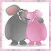 ellia: pink and grey cartoon elephants hugging (elephants hugging)