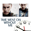 lorax: Icon of Captain America, with a clock in the lower right corner and text reading "time went on without me" (MCU - Cap "Time Went On")