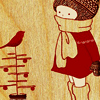 binz: drawing like from a childrens' book. a bundled up child looks at a little red bird on top of a charlie brown-style tree. ([ seasonal yuletide ] a bird on a tree)