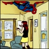 liviapenn: peter on the ceiling and mj eating cake (marvel: spidey and mj are domestic)