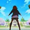 fuwa_fuwa: dramatic pose, sky above, in front of the school (brave new world of high school-!)