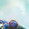 cadenzamuse: Hank "Beast" McCoy crouched under a blue sky (Beast: crouched badass)